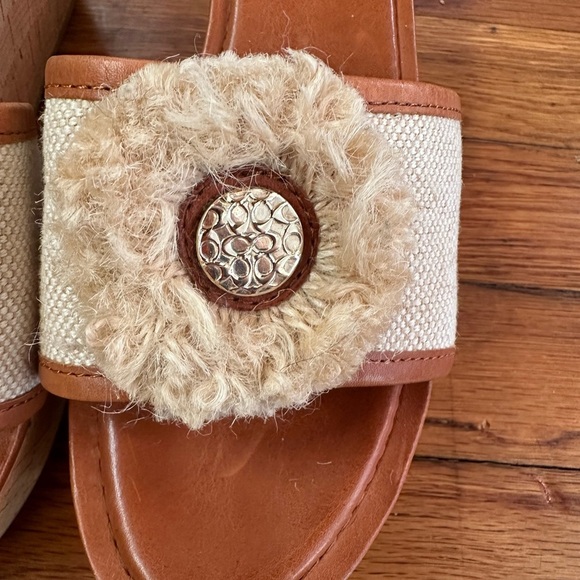 Coach Jazmin Natural Canvas & Brown Leather Accent Platform Slide Sandal 8.5 - Picture 2 of 6